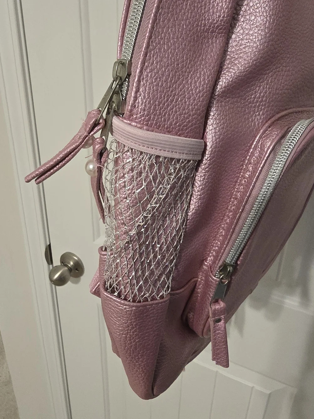 Pink Cat-Eye Backpack with Pearl Accent